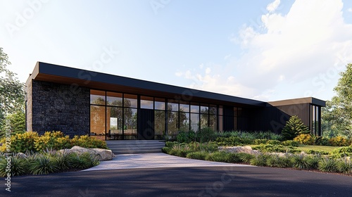 Wallpaper Mural Modern house exterior with large windows surrounded by green landscape under a bright sky, showcasing contemporary architecture. Torontodigital.ca
