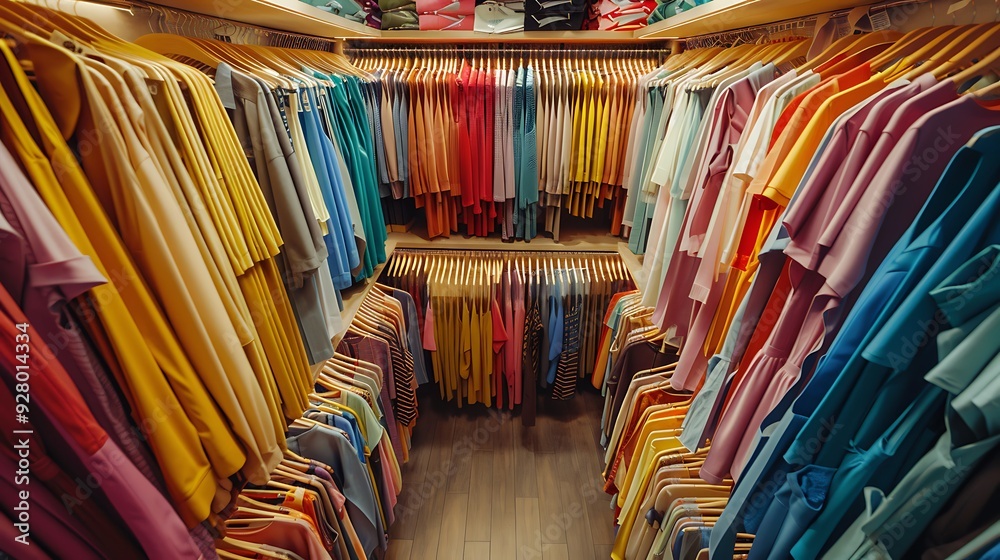 Obraz premium Clothes hanging on hangers, clothes shop.