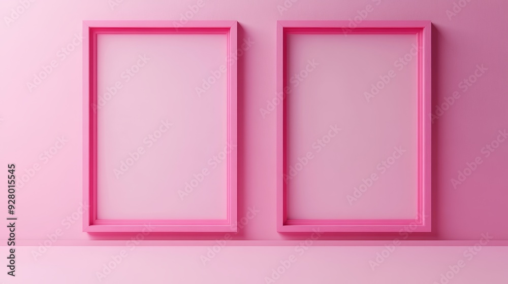 Two pink picture frames on pink background Two pink picture frames on pink background