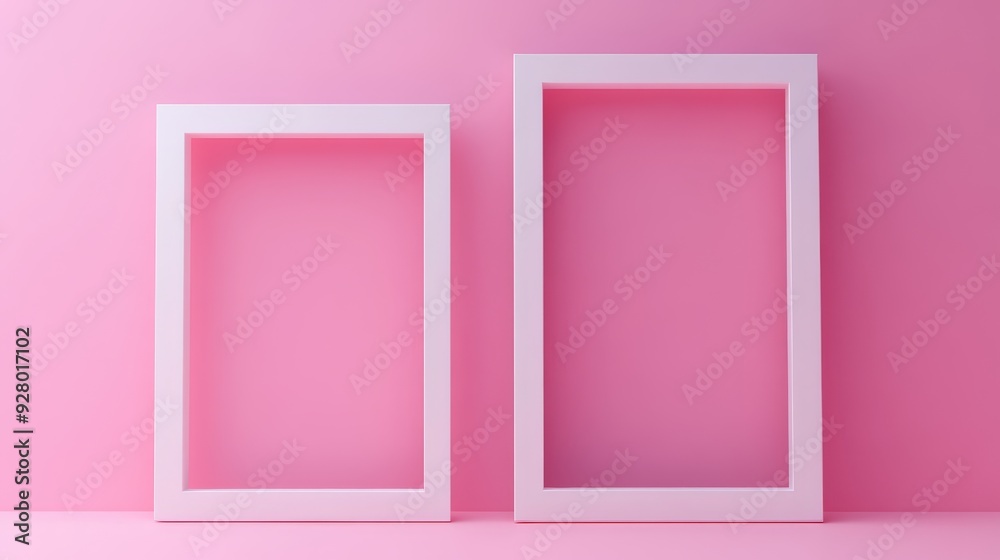 Two white picture frames on pink background Two white picture frames on pink background