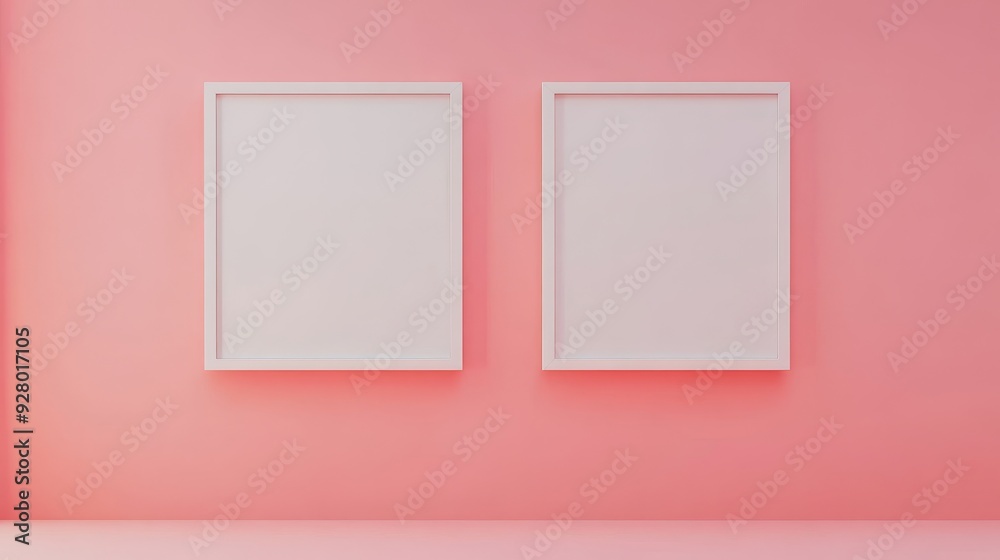 Two white picture frames on pink background Two white picture frames on pink background