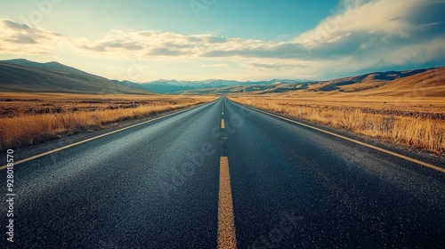 A scenic road stretches through open land under a vast sky, inviting journeys and adventures in a tranquil landscape.