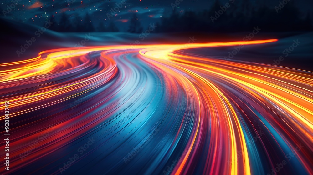 Abstract blue and orange light trails on a dark background. Abstract blue and orange light trails on a dark background.