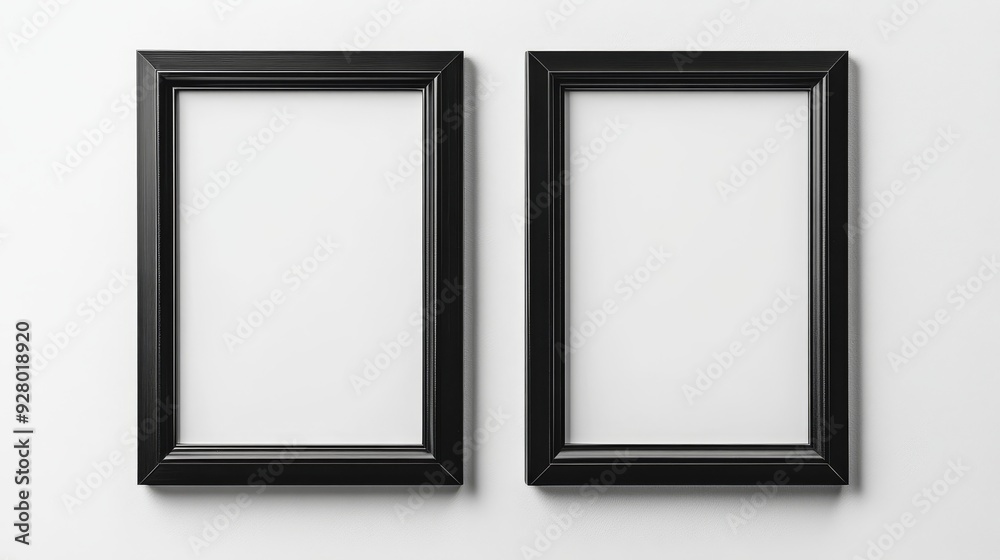 Two black picture frames on white background Two black picture frames on white background