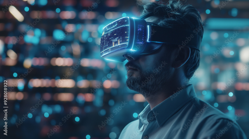 a businessman in futuristic office working with augmented reality artificial intelligence for business management a businessman in futuristic office working with augmented reality artificial intelligence for business management