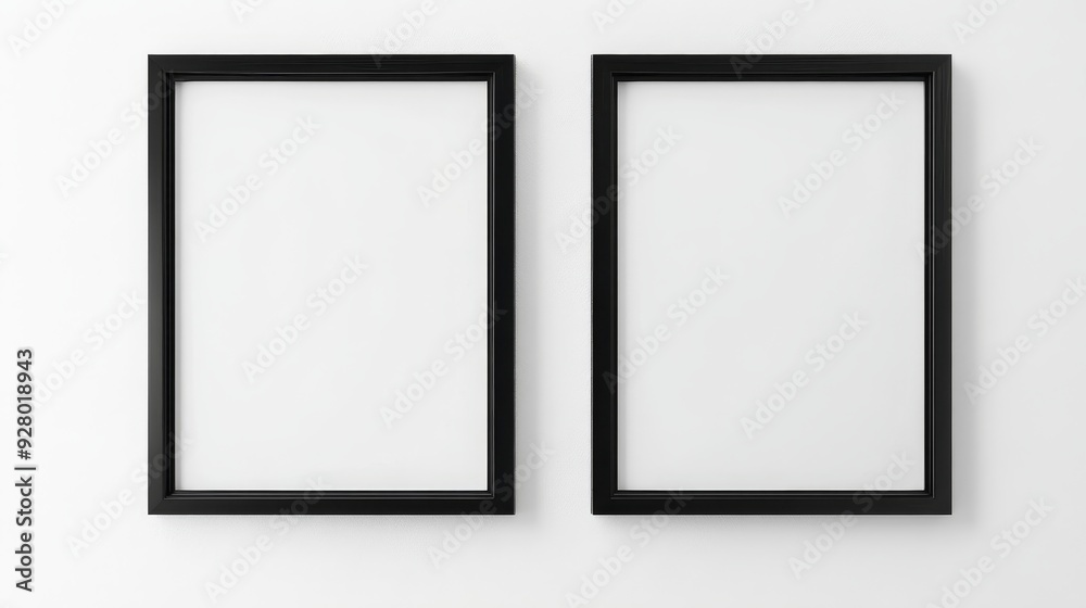 Two black picture frames on white background Two black picture frames on white background