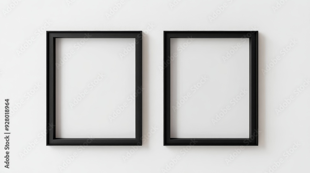 Two black picture frames on white background Two black picture frames on white background