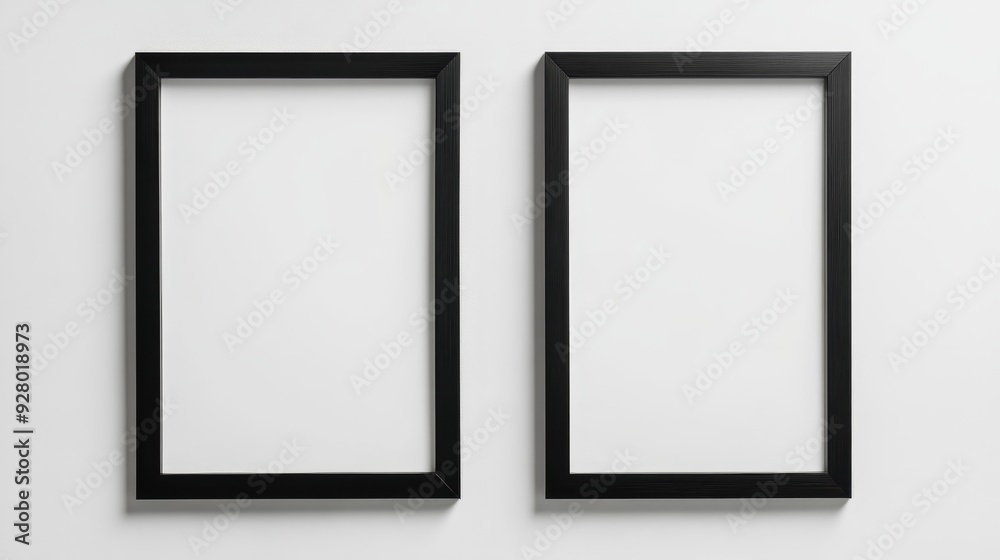 Two black picture frames on white background Two black picture frames on white background