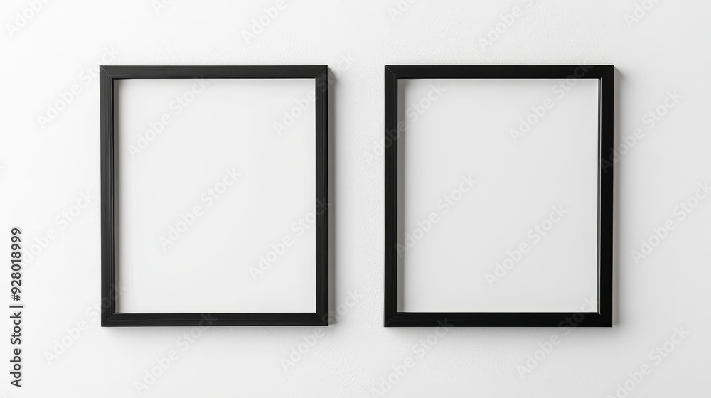 Two black picture frames on white background Two black picture frames on white background