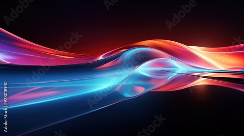 Abstract blue and red glowing wave on black background.