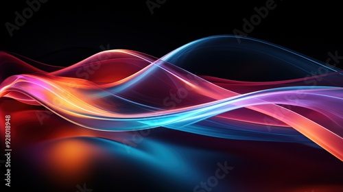 Abstract blue and red glowing waves against a black background.
