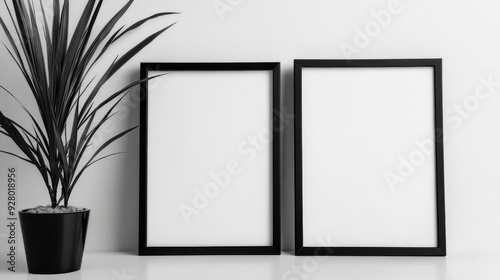 Two black picture frames on white background