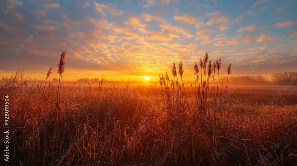 Sunrise over the grass field. Sunrise over the grass field.