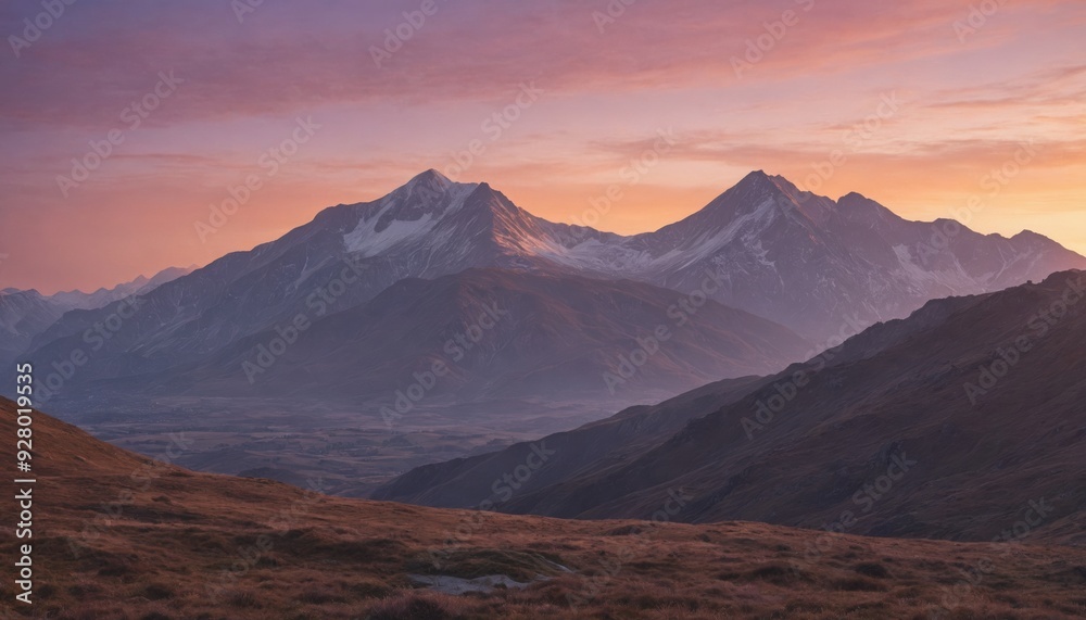 Obraz premium Majestic mountain range bathed in the golden hour light