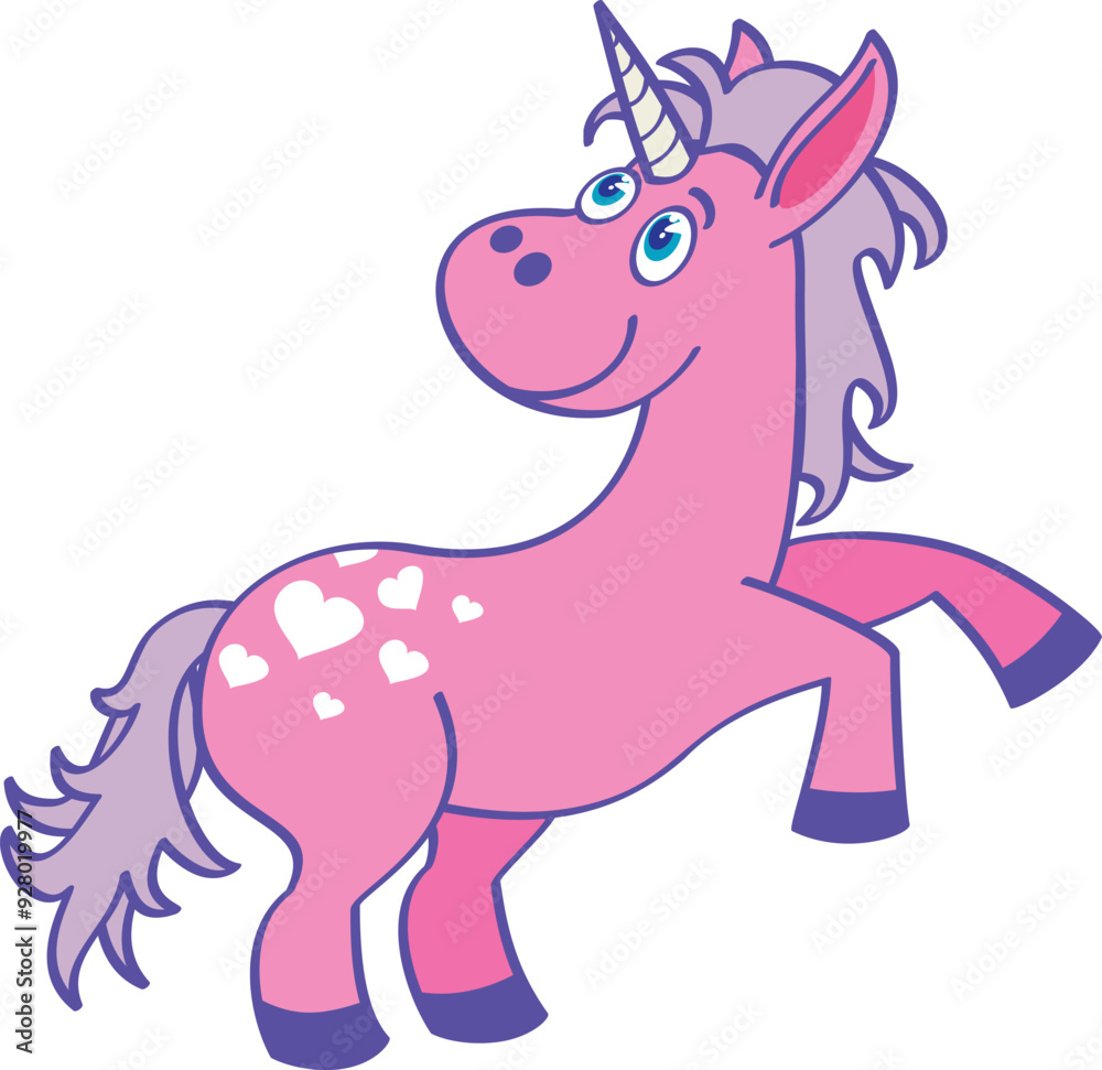 Funny unicorn. Happy fantasy character. Magic horse