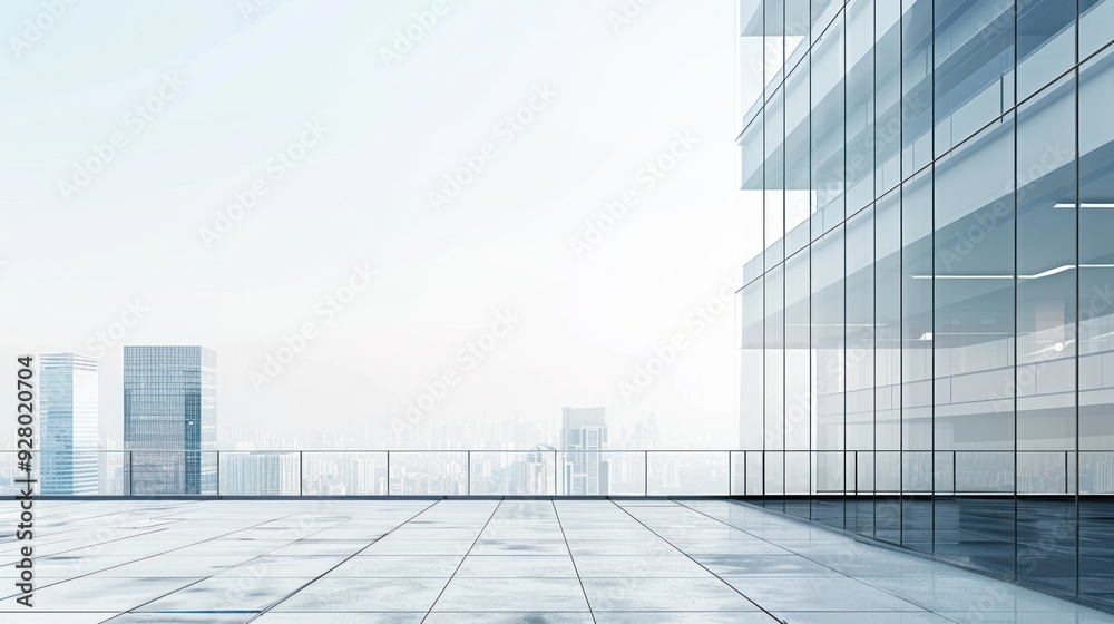 Fototapeta premium Modern City Skyline View from Rooftop Terrace