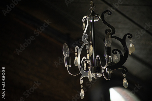 Classic chandelier, retro interior background with soft focus 