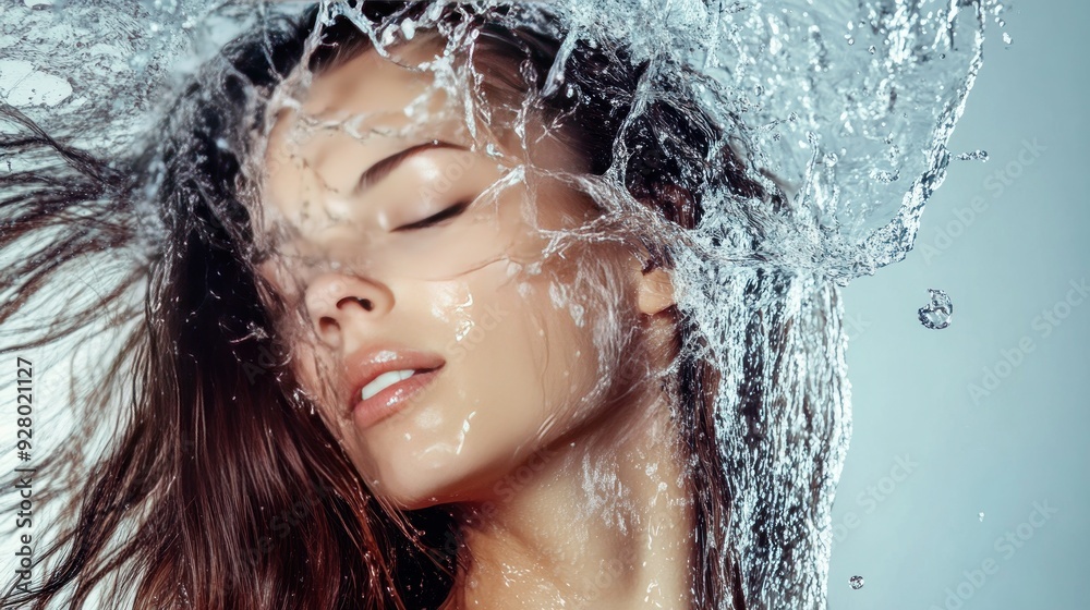 Beautiful Woman With Water Splashing Around Her Face and Hair. Beautiful Woman With Water Splashing Around Her Face and Hair.