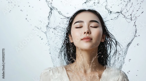 Wallpaper Mural Woman with long black hair submerged in water, eyes closed, in a white dress. Torontodigital.ca