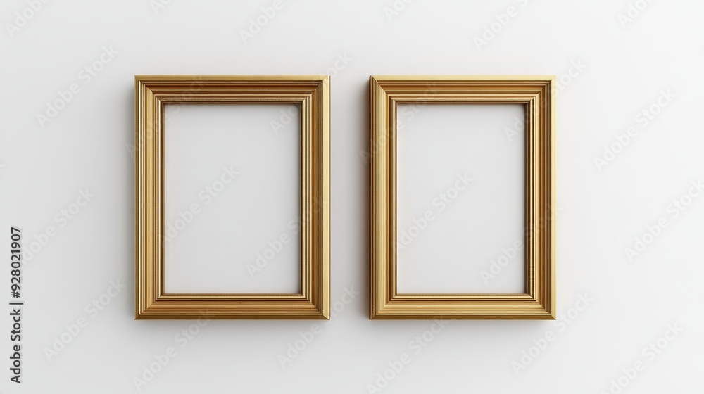 Two gold picture frames on white background Two gold picture frames on white background