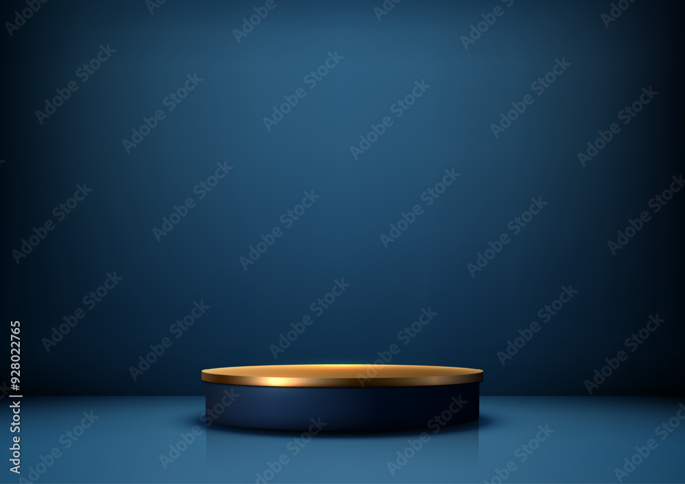 Luxury Blue and Gold Podium in Deep Blue Background for Product Display, Minimalist Mockup Luxury Blue and Gold Podium in Deep Blue Background for Product Display, Minimalist Mockup