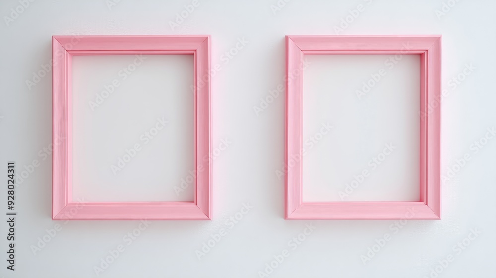 Two pink picture frames on white background Two pink picture frames on white background