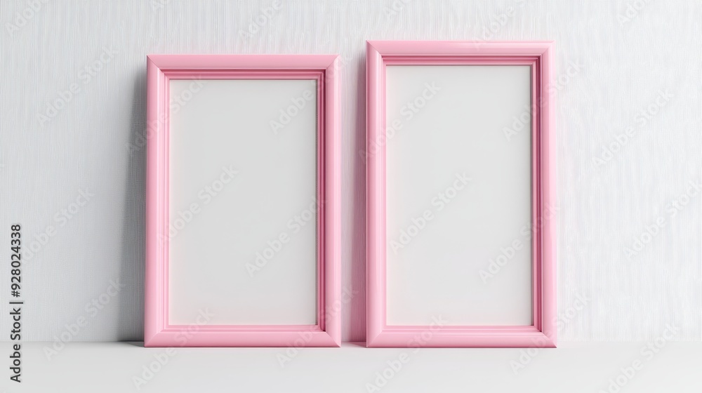 Two pink picture frames on white background Two pink picture frames on white background