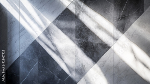Marble tiles arranged in a geometric pattern, with light reflecting off the polished surface, creating a sophisticated