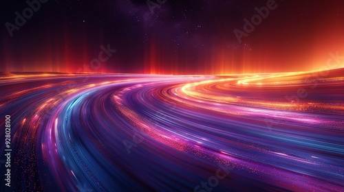 Abstract glowing lines forming a wavy path against a starry sky.