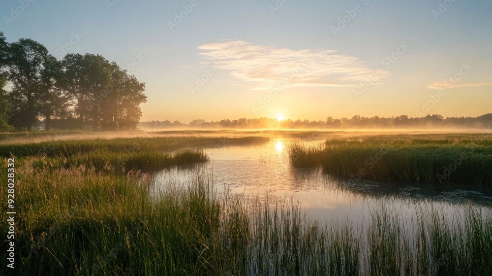Sunrise over the grass field. Sunrise over the grass field.