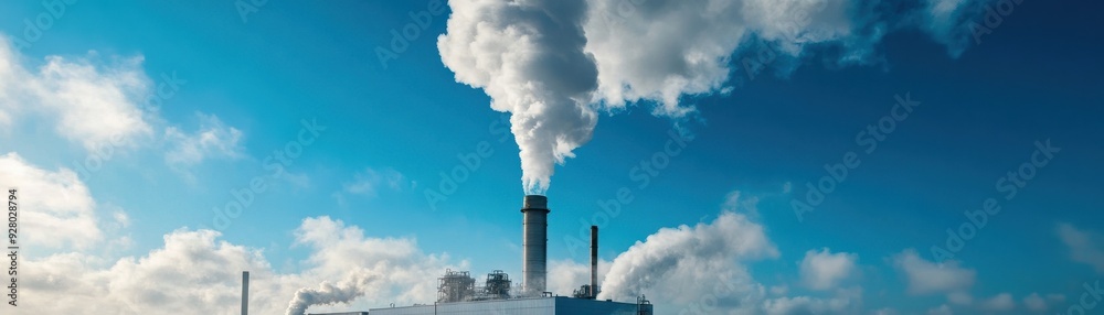 Industrial Factory Emitting Smoke Against a Clear Blue Sky on a Sunny Day Industrial Factory Emitting Smoke Against a Clear Blue Sky on a Sunny Day