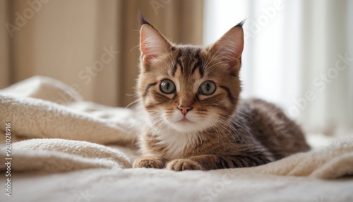 Wallpaper Mural A ginger kitten's curious gaze from a soft white bed Torontodigital.ca