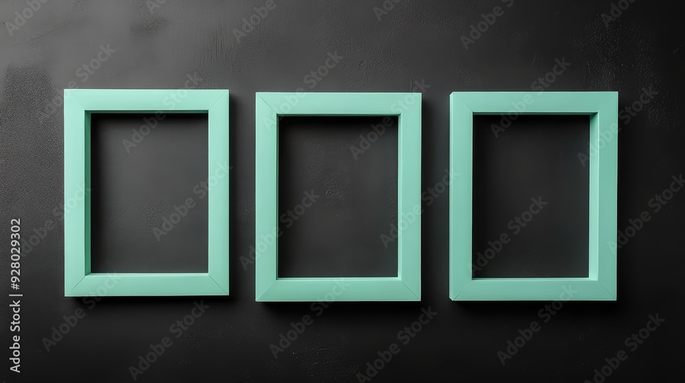 Three mint green picture frames on black background Three mint green picture frames on black background