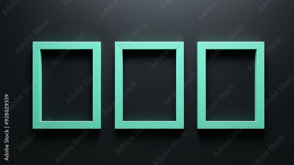 Three mint green picture frames on black background Three mint green picture frames on black background