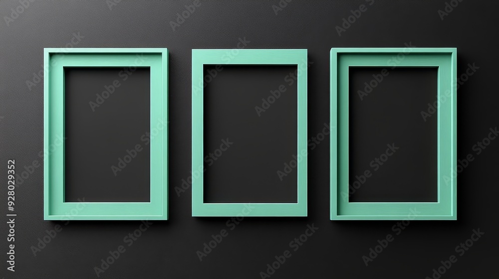 Three mint green picture frames on black background Three mint green picture frames on black background