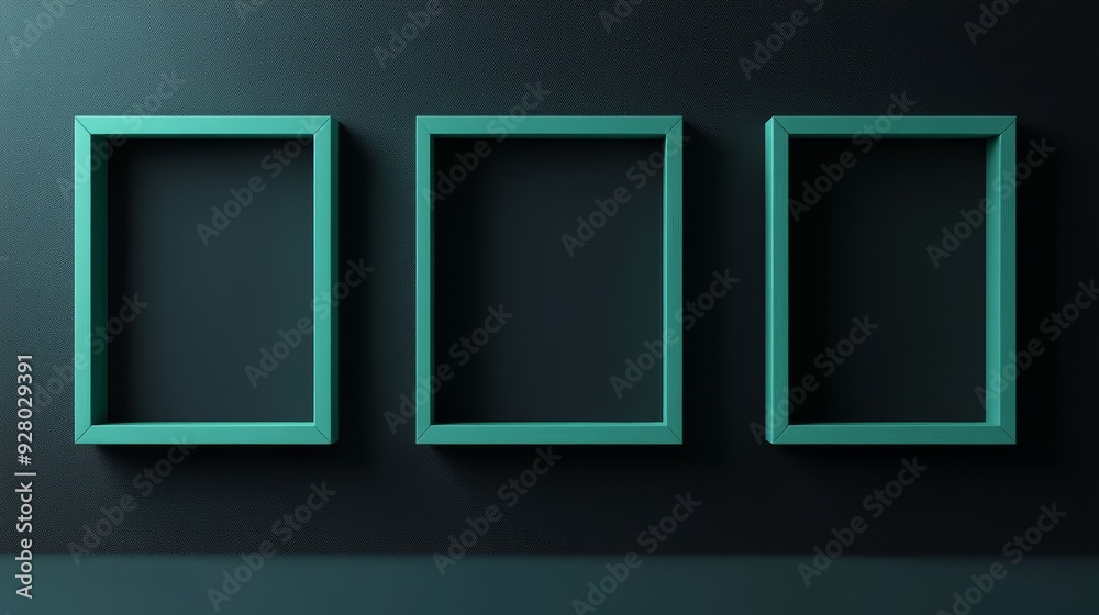 Three mint green picture frames on black background Three mint green picture frames on black background