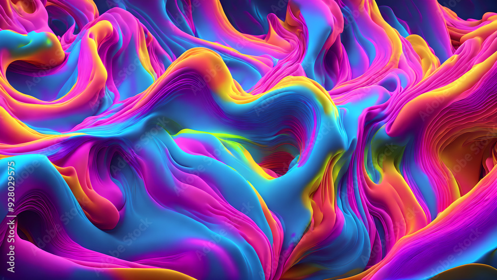 Fototapeta premium Fluorescent colors flowing in a fluid background shadow 3d wallpaper