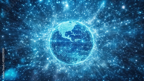 Fototapeta Naklejka Na Ścianę i Meble -  Network Connection with Glowing Blue Digital Globe.