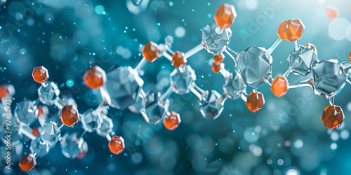 Advanced Molecular Structure with Orange Accents, Representing Scientific Research and Nanotechnology, Detailed Molecular Model in Blue and Orange, Depicting Cutting-Edge Scientific Innovations
 photo