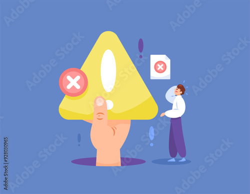 illustration of an employee getting a warning from his boss. worker getting a warning for making a mistake. mistake in work. wrong in duty. flat style concept design. graphic elements