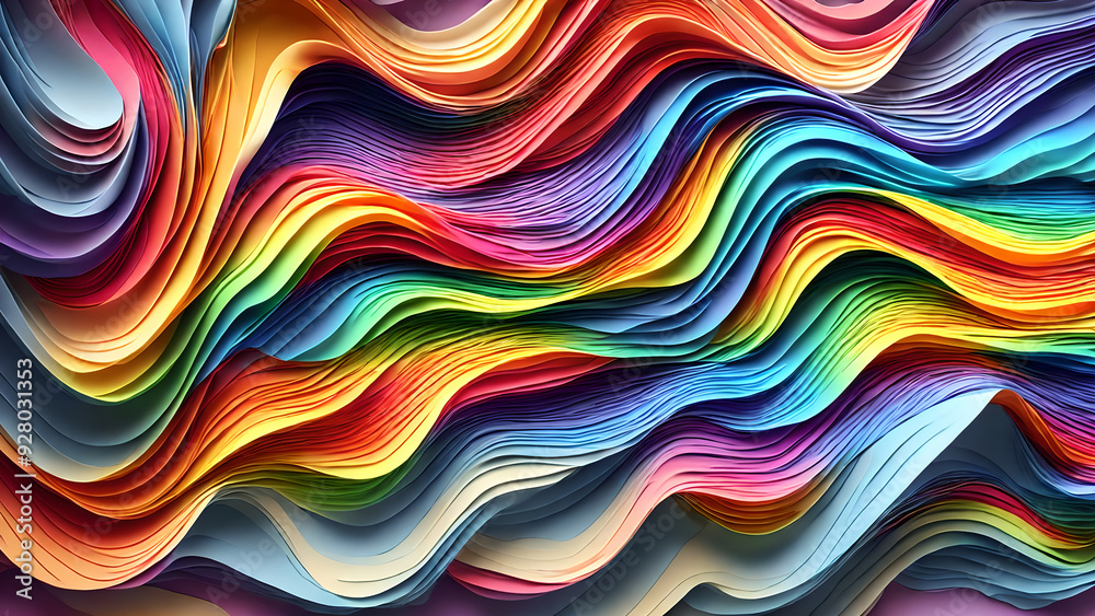 Dynamic waves of rainbow colors background shadow 3d wallpaper