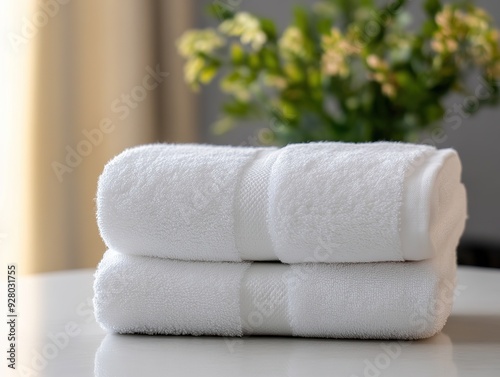 Elegantly Folded Towel Stack Displaying Rich Textures and Colors, Ideal for Bathroom Decor and Spa Environments, Soft and Comfortable Towel Collection Highlighting High-Quality Linens for Everyday Use