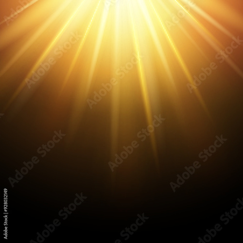 Shining light rays from top. Yellow beam background