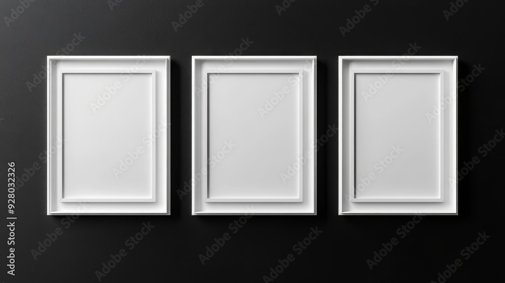 Three white picture frames on black background Three white picture frames on black background