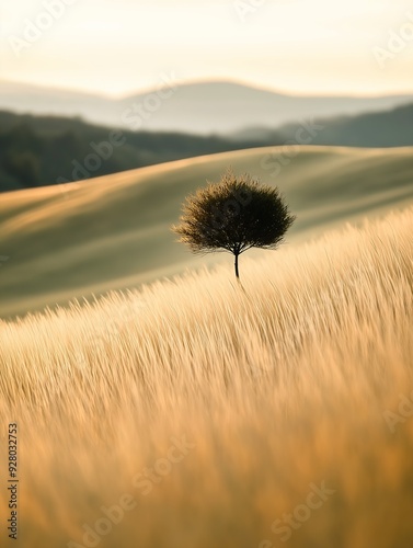 lone tree field tall grass deep golden sand desert hills magazine soft focus radiate connection journalistic france todays wind kissed photo