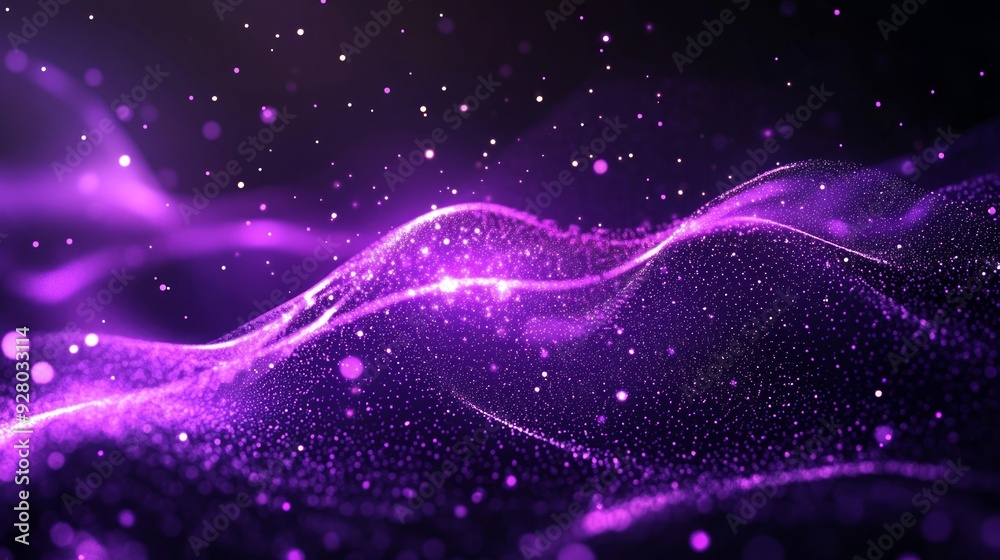 Digital purple particles wave and light abstract background with shining dots stars. Digital purple particles wave and light abstract background with shining dots stars.