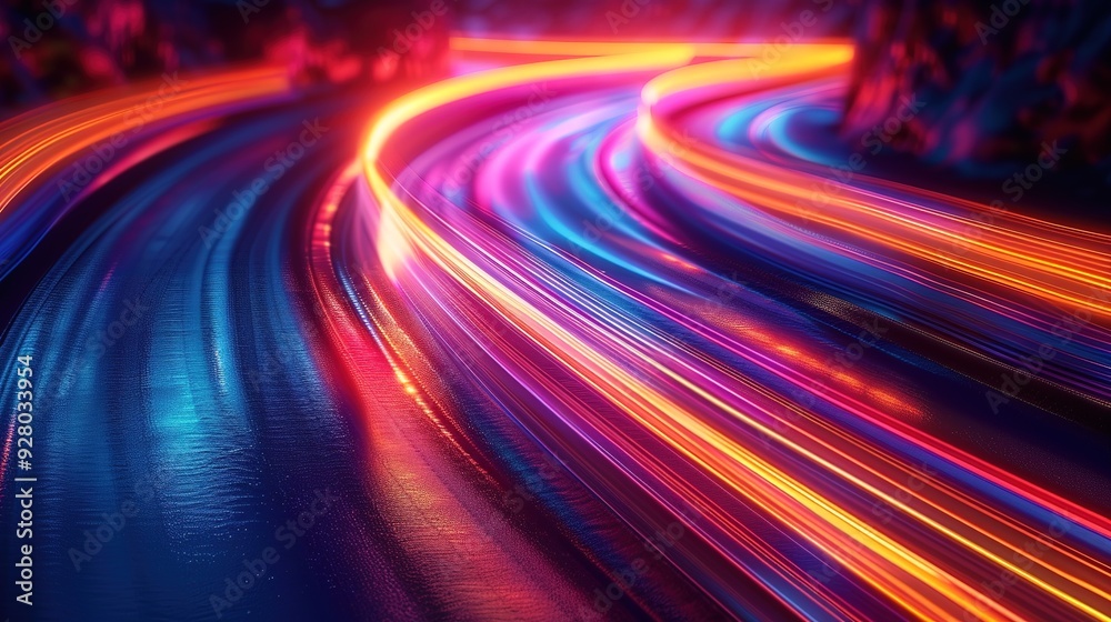 Obraz premium Abstract light trails in vibrant colors creating a dynamic and futuristic design.