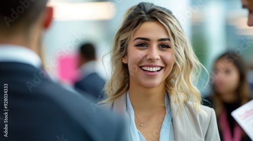 Wallpaper Mural Smiling Woman with Blonde Hair in a Business Meeting Torontodigital.ca