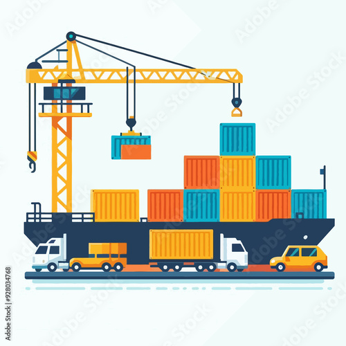 A large crane is lifting a container off a ship