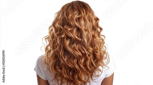 Woman with Long Curly Blonde Hair, Back View, Isolated on White Background